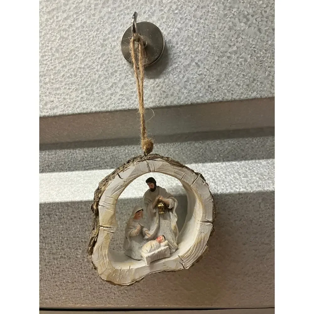 Nativity Christmas Ornament Holy Family 3”‎ Rustic Wood Slice Style